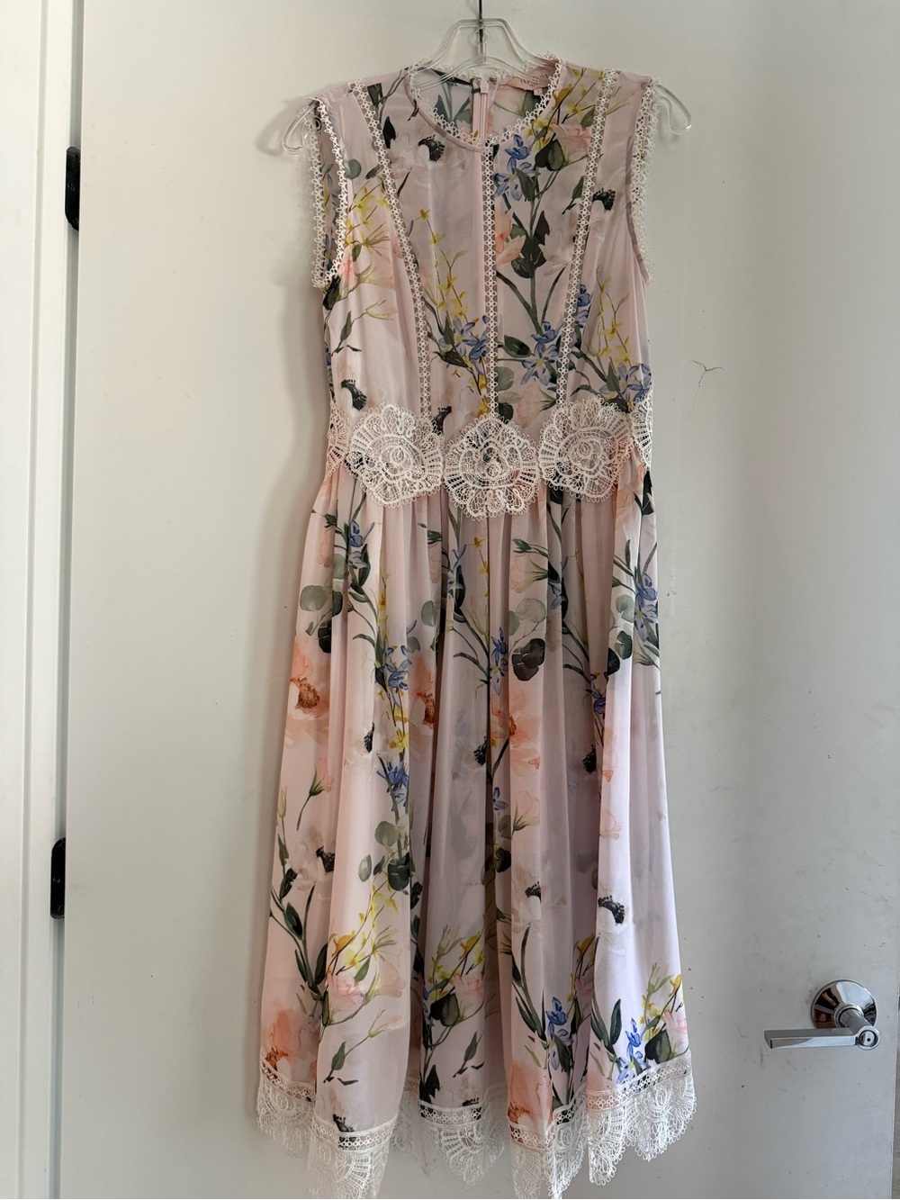 Ted Baker Cerloe Floral Midi Nude Pink White Crochet Details Dress Size 1 US 4 - Picture 2 of 5